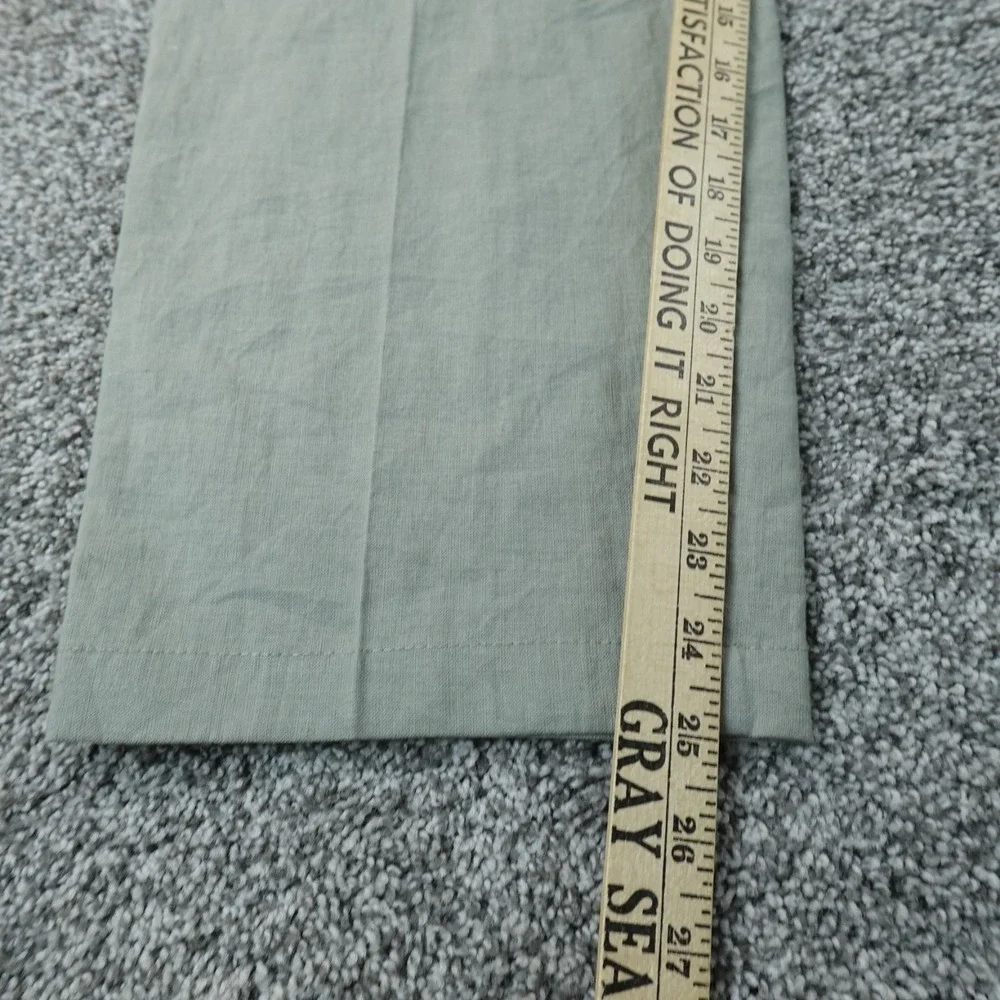 H&M Pants Womens L Green Linen Chambray Elastic Waist Chino Trouser Stretch